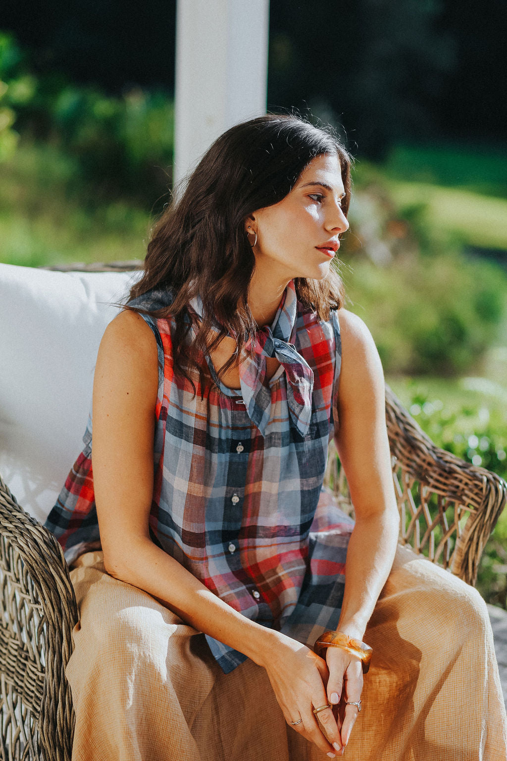 Cara Linen Top In Multi Check – Echora