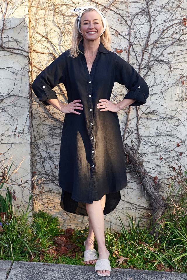 Black linen shirt dress 2025